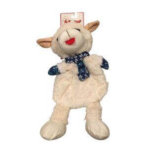 Lamb Chop Floppy 16" Crinkle Squeak Plush Dog Toy Knit Blue Paws & Scarf